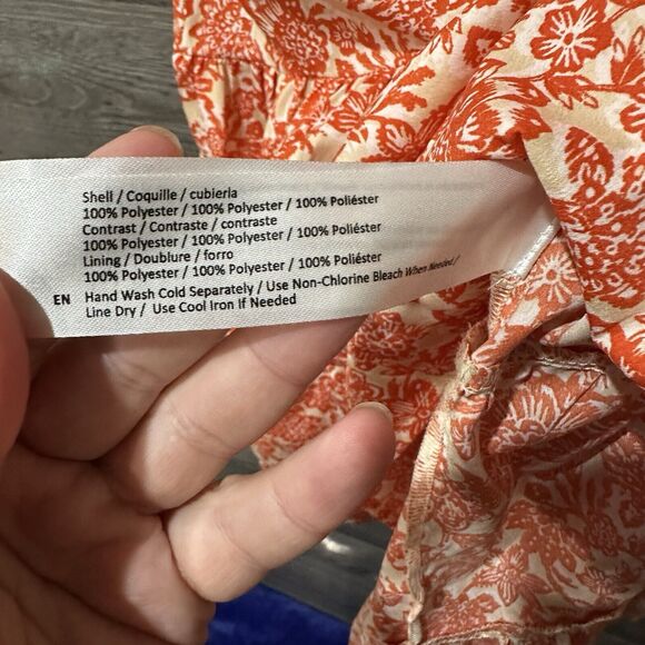 BAND OF THE FREE Size Small Floral Faux Wrap Dress Orange Beige - Picture 8 of 12